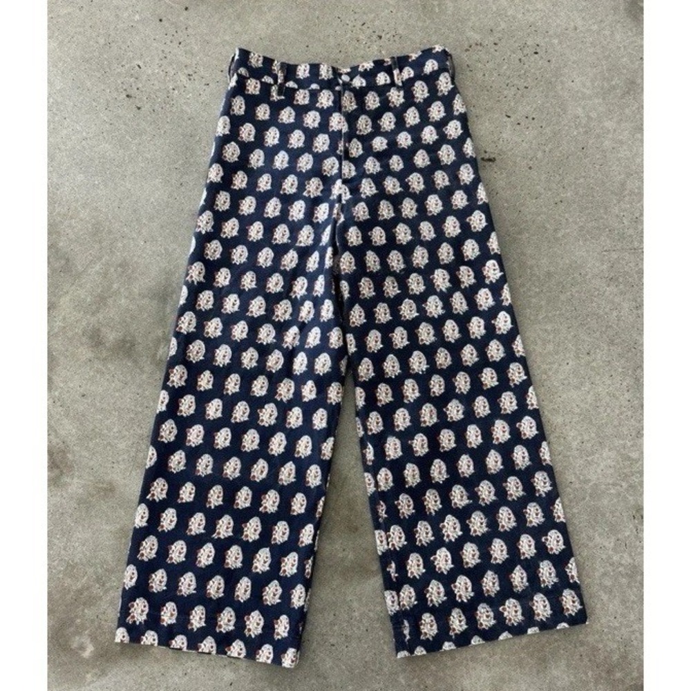 SZ Block Prints Canvas Disco Pants Wide Leg High Rise Paisley Floral Sz L